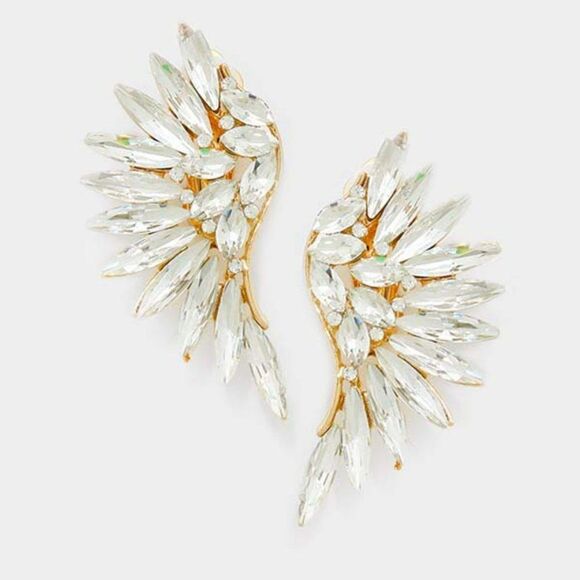 Marquise Clear Stone Cluster Wing Gold Clip On Earrings - Picture 4 of 6